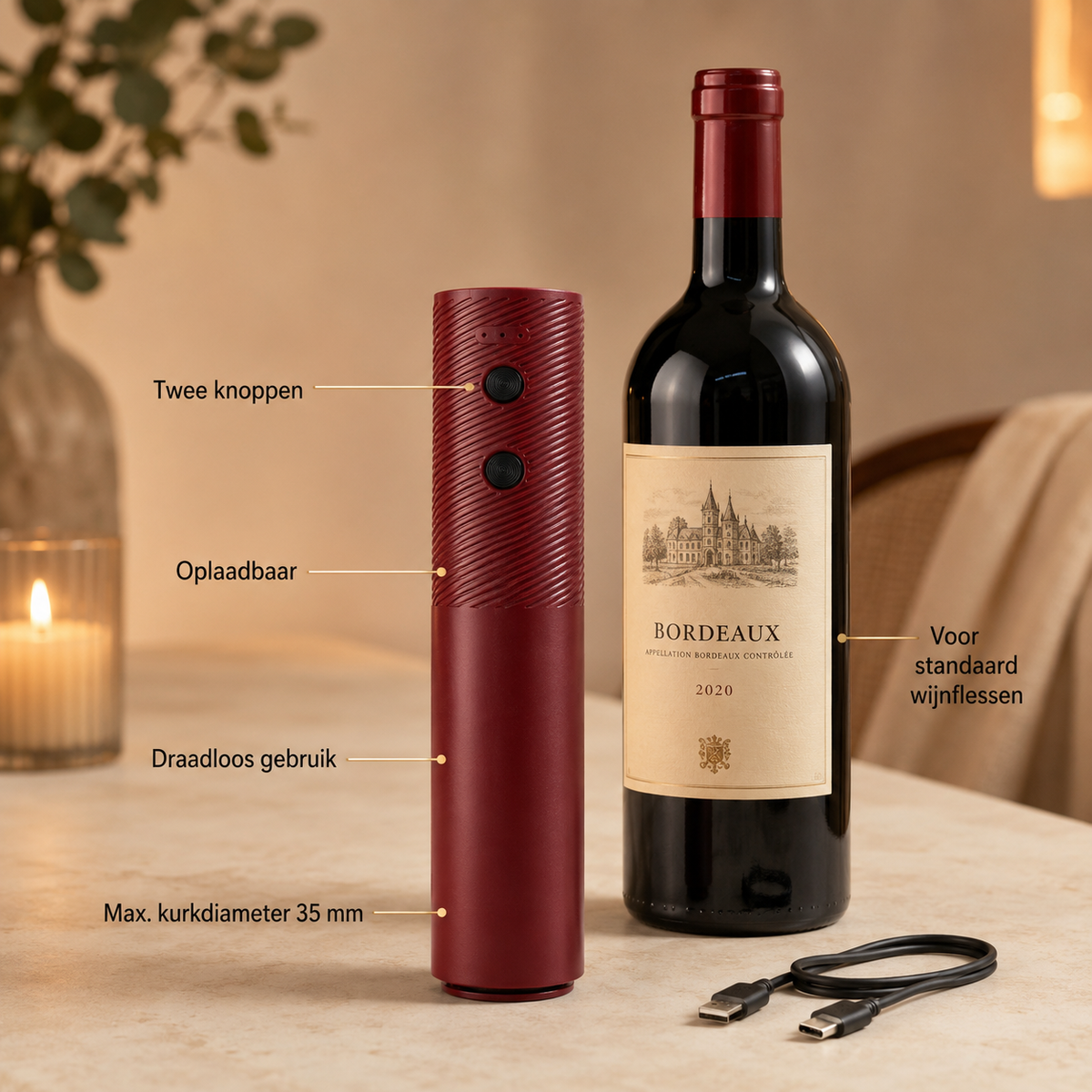 VinoEase | Open wijn moeiteloos met één druk op de knop